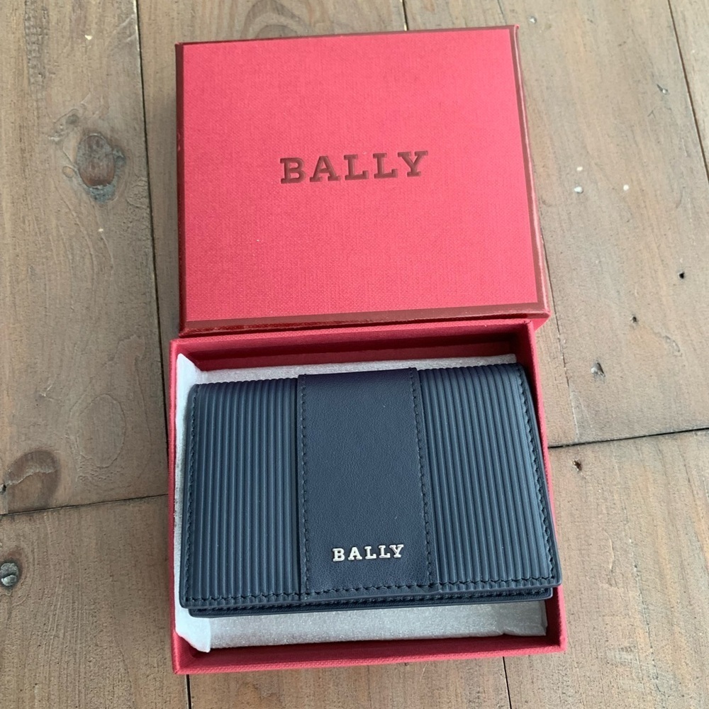 Bally dark navy blue card wallet NWT